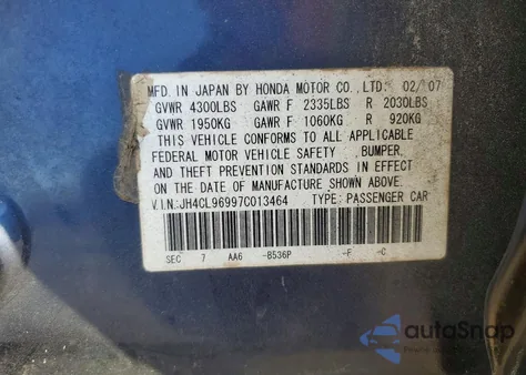 2007 Acura Tsx z USA, uszkodzony, nr VIN JH4CL96997C013464